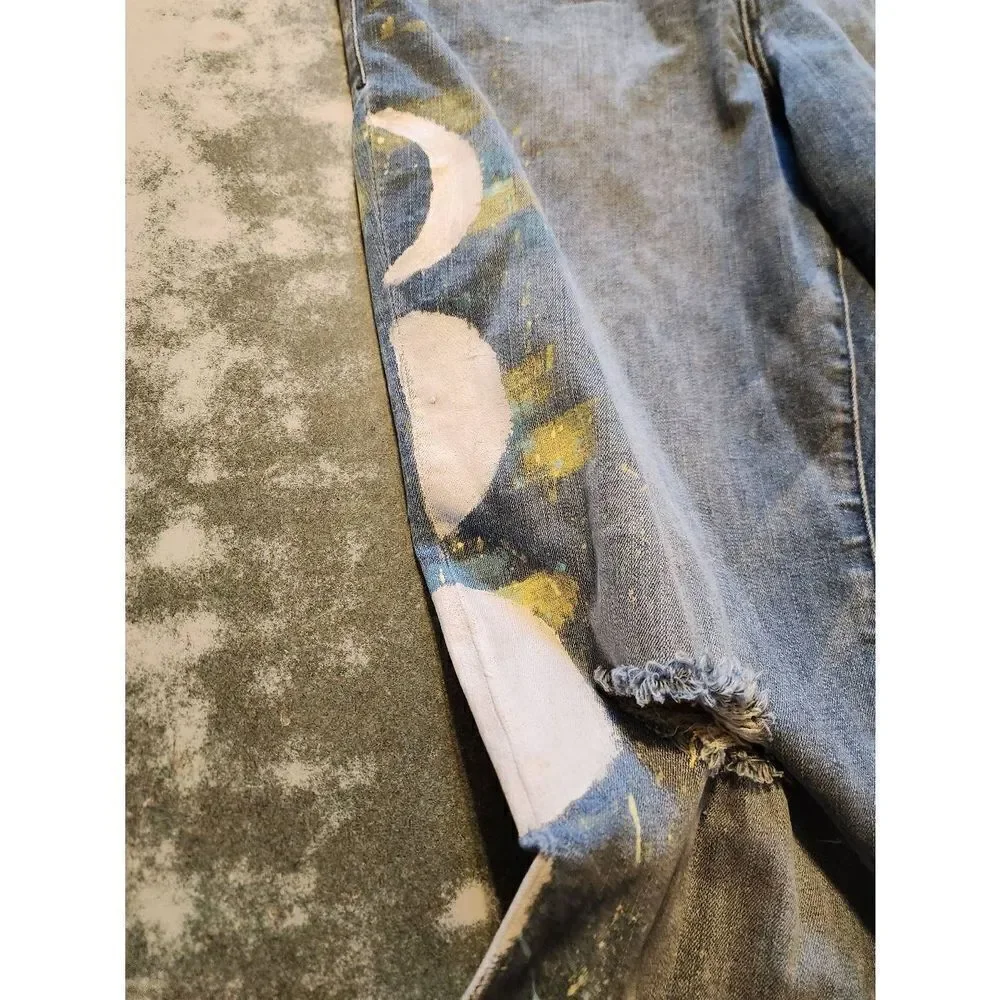 Good American hand painted moon good Flare Jeans sz 16